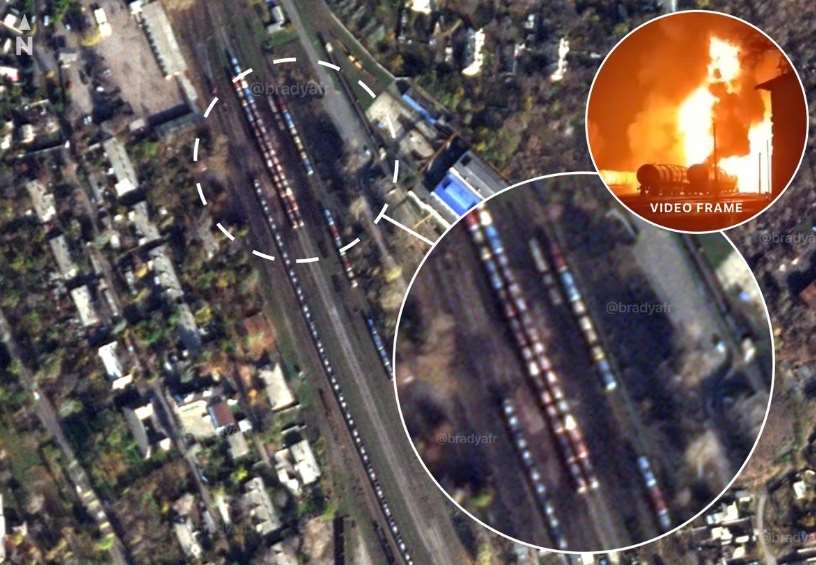 Последствия пожара на железной дороге в Донецке: появился спутниковый снимок