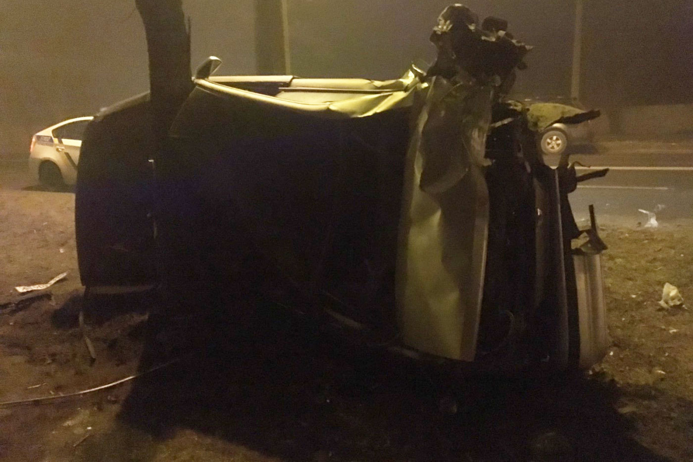 В Мариуполе автомобиль врезался в дерево и перевернулся (фото)